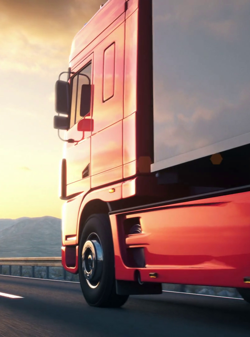 Freight truck moving along a highway